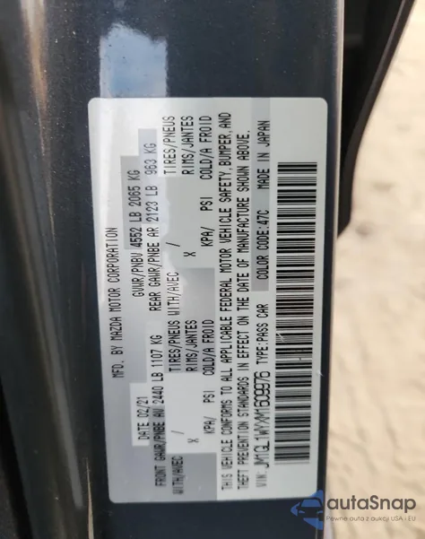 2021 Mazda 6 Grand Touring Reserve from USA, damaged, VIN JM1GL1WYXM1609976